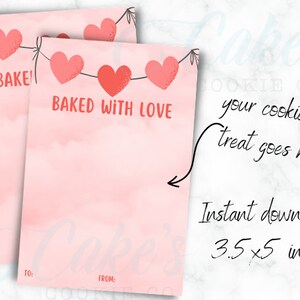 3.5x5 Baked With Love - Cookie Card - instant download, printable, Valentine&#39;s Cookie Card, printable valentine card