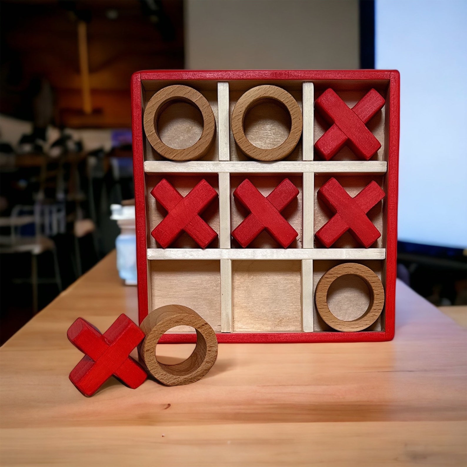 Handmade Wooden XO Game Tic Tac Toe Board Game for 2 Players Indoor