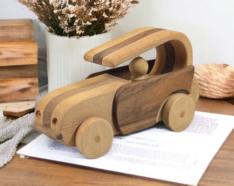 Wooden Toy Car for Kids, Push Toy Car, Birthday Gift Retro Style Car Handmade Wooden Cars, Coffee table Decor, Father's Day Gift