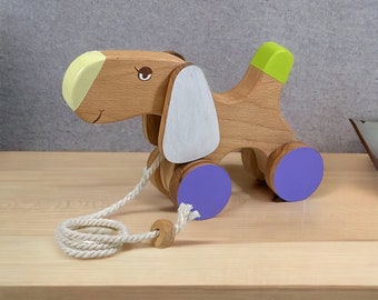 Cute Wooden Pull Along Puppy for Toddlers | Adorable Eco-Friendly Push and Pull Toy | Gift for 12 Months and Up - Ideal for 1st Birthday