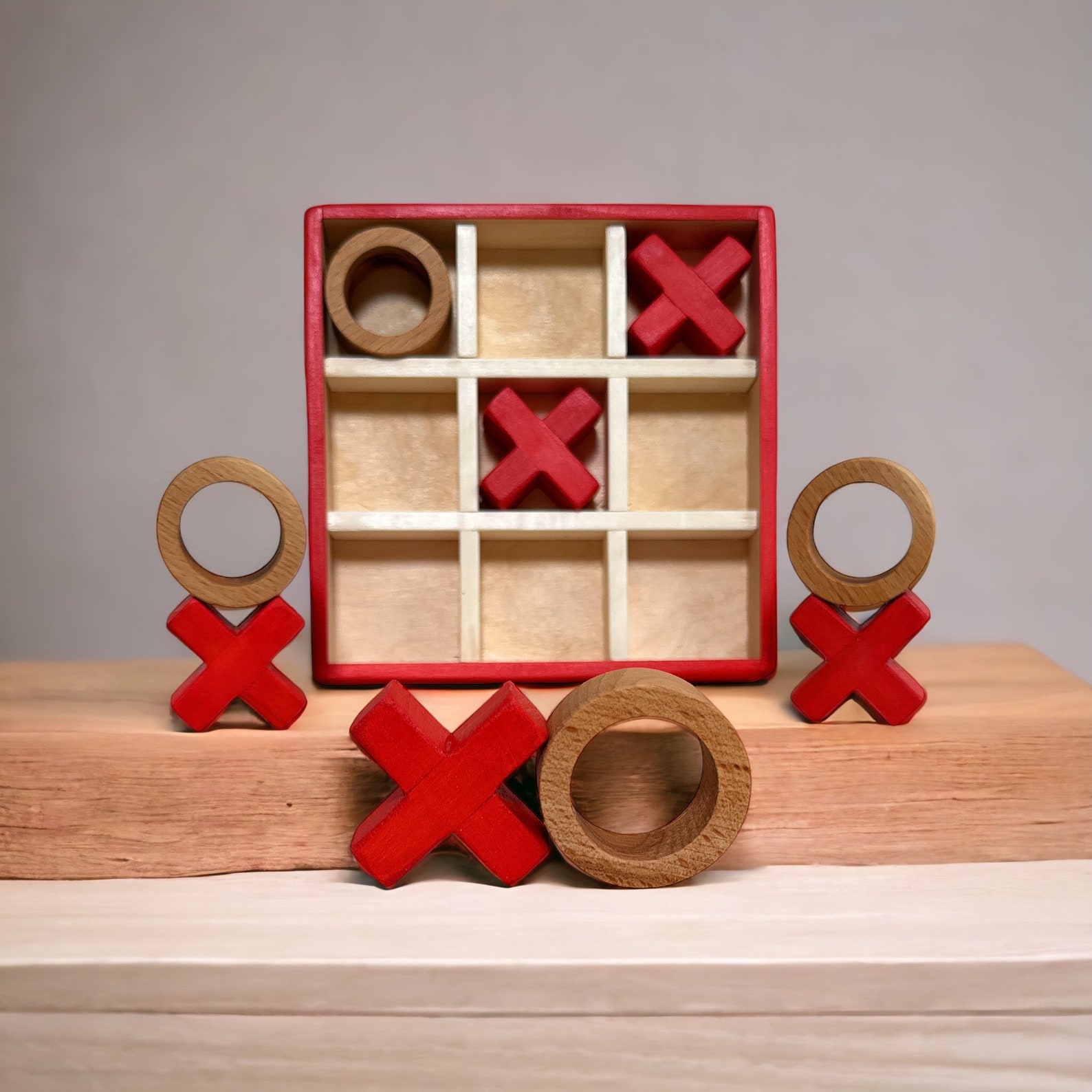 Handmade Wooden XO Game Tic Tac Toe Board Game for 2 Players Indoor