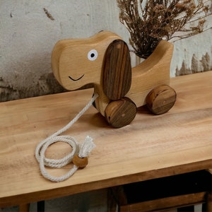 Cute Wooden Toy Puppy for Toddlers Push and Pull Toy Pull Along Dog for ...