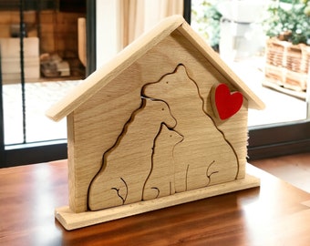 Wooden Wolves Family Puzzle - Perfect Gift for New Parents - Gift for little Kids and Toddlers - Home decor - Wolf Lovers Gift