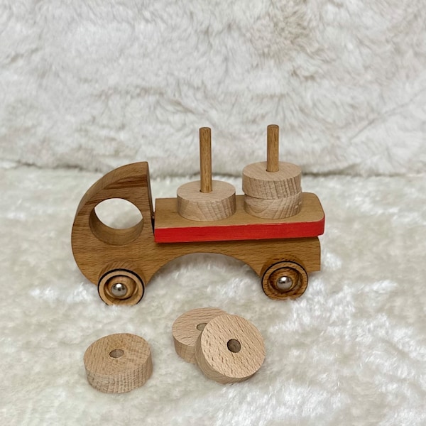 Handgefertigtes Holzauto für Kleinkind | Mini-Truck aus Holz mit Stapelblöcken | Schiebeauto für Kinder | Geschenk für Kleinkind