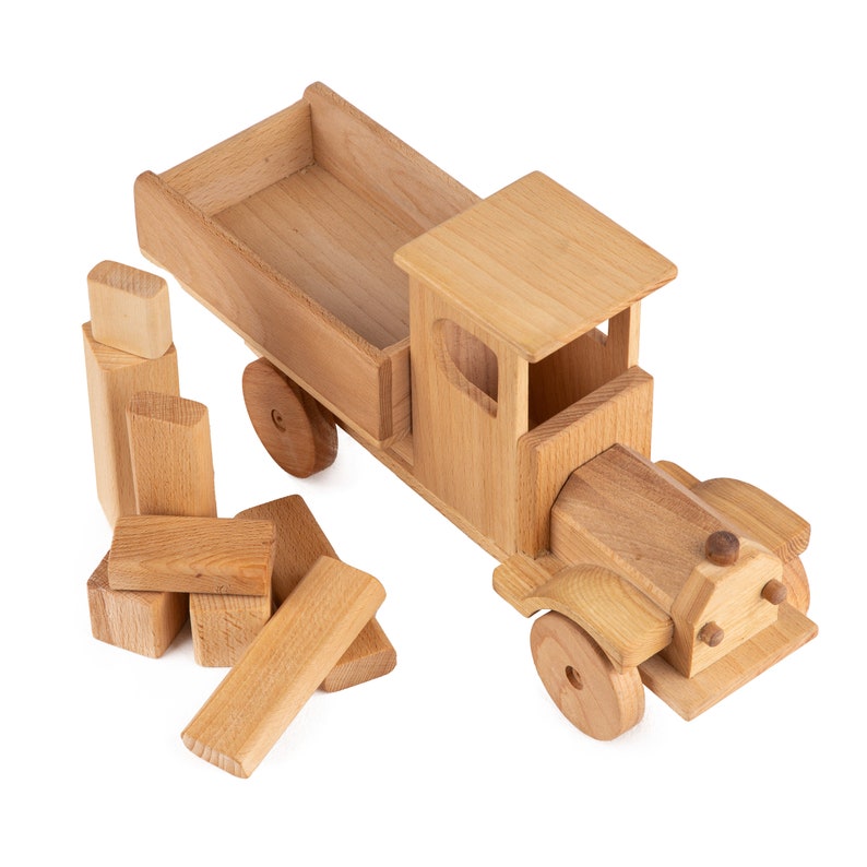 Wooden Cargo Truck Toy with Blocks for Your Toddler, Push And Pull Toy for Kids Montessori Car for babies, Handmade Wood Educational Gift image 3