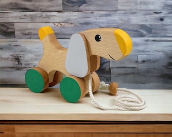 Charming Wooden Pull Along Puppy for Toddler Boys | Adorable Eco-Friendly Push and Pull Toy | Gift for 12 Months+ - Ideal for 1st Birthday