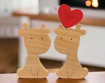 Wooden Cute Giraffe Love Couple - Puzzle for Little Kids - Anniversary Gift - Family Keepsake - Gift for Giraffe Lovers - Nursery Decor