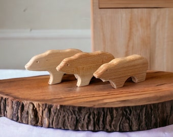 Handcrafted Wooden Bear Family Toy - Adorable Souvenir for Nature Lovers and Collectors. Perfect for Home Decor