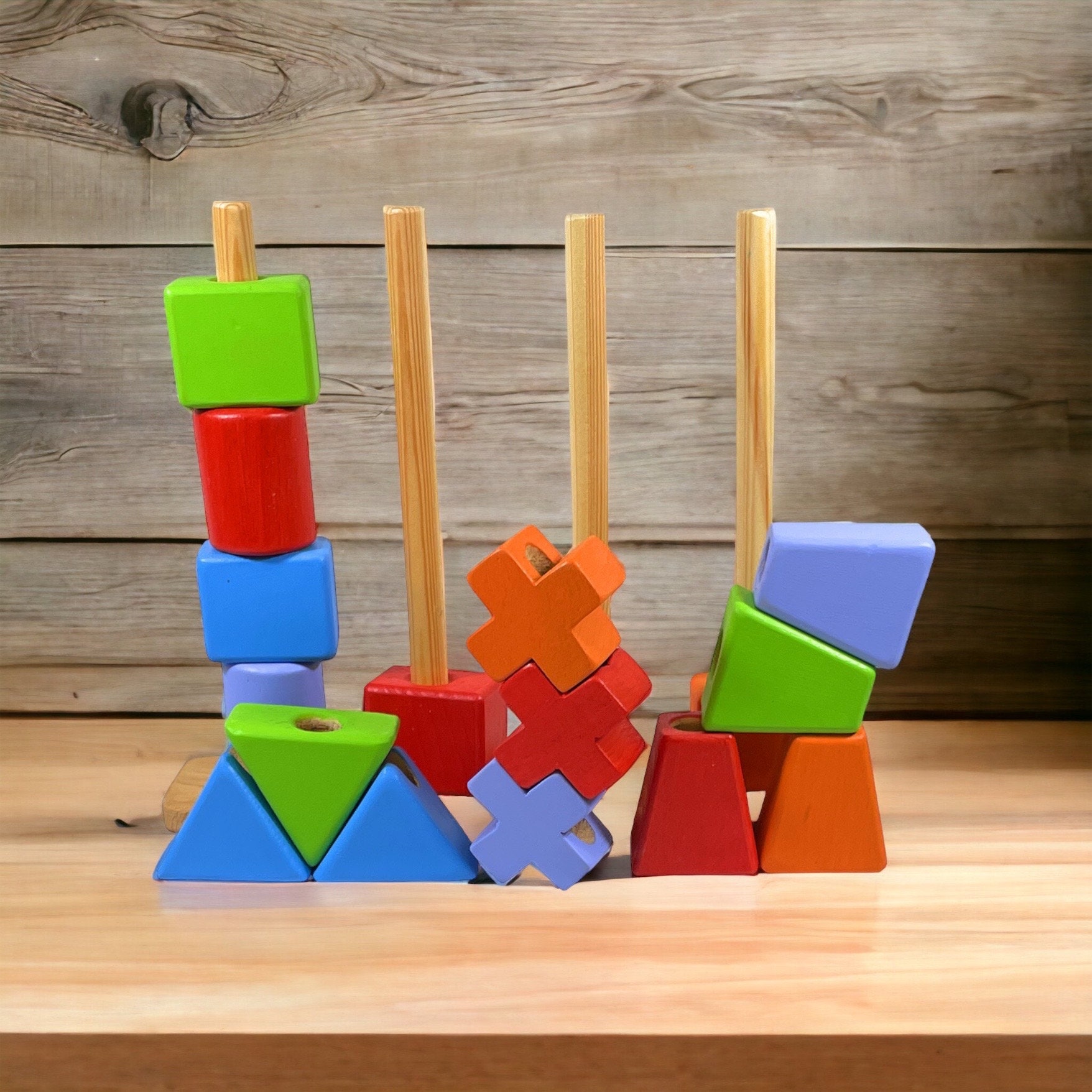 Wooden Geometric Stacking Toy - Montessori Learning Toy for Kids ...