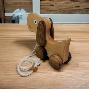 Cute Wooden Toy Puppy for Toddlers Push and Pull Toy Pull Along Dog for ...
