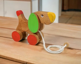 Handmade Wooden Pull Along Toy Puppy | Perfect 1st Birthday Gift | Ideal for Babies 12 Months+ | Adorable Gift for 1 Year Old Girls