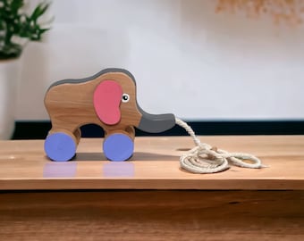 Handcrafted Wooden Pull Along Elephant Toy - Eco-Friendly and Adorable Nursery Decor - Perfect Gift for Kids and Baby Showers