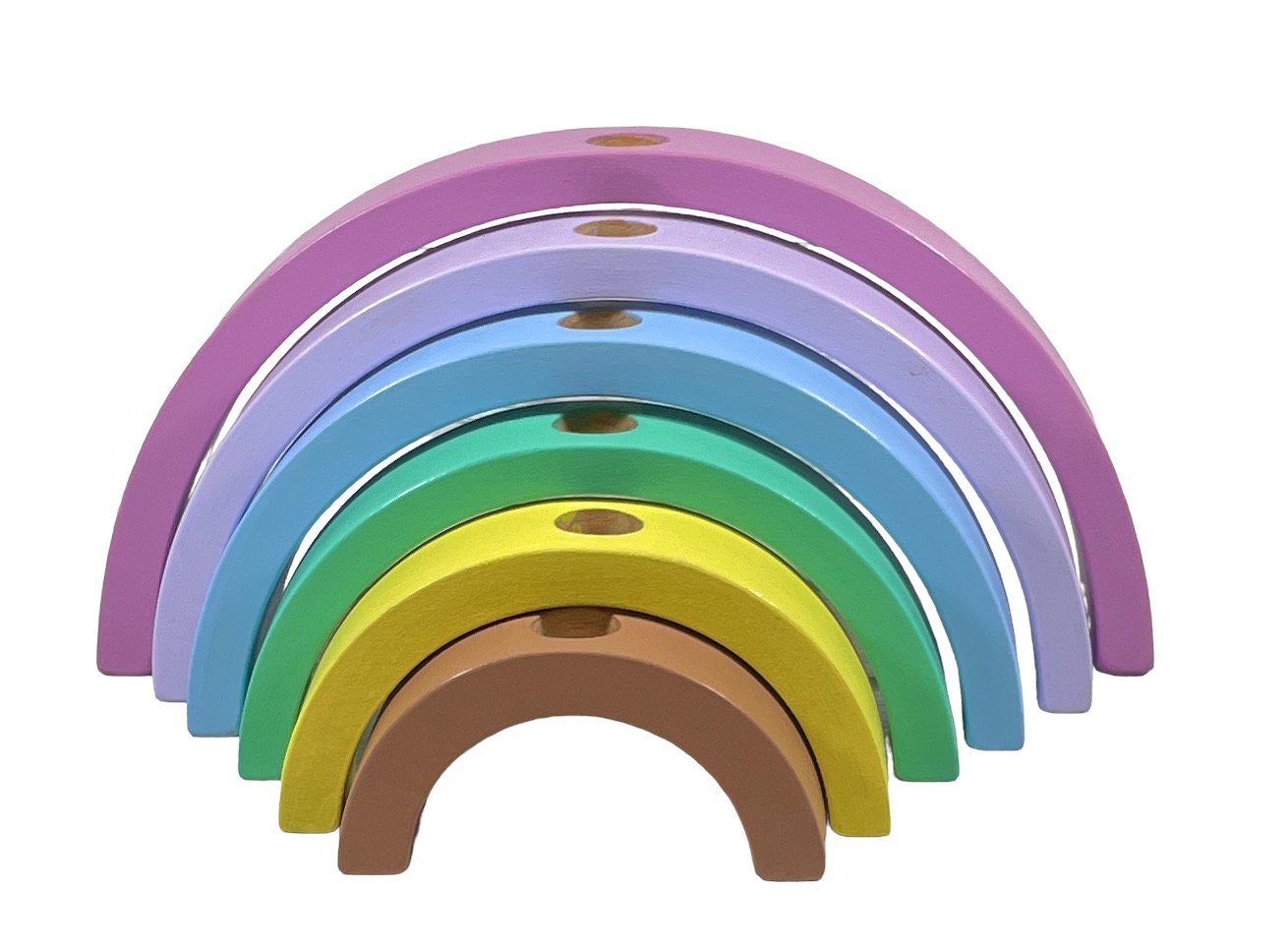 Wooden Rainbow Stacking Toy Set 7 Pieces Stacker Blocks Waldorf and