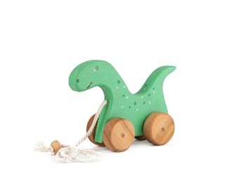 Wooden Pull Along Dino Toy | Eco-Friendly Handcrafted Toddler Toy | Montessori Style | Natural Wood | Educational Toy | Gift for Toddlers