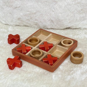 Handmade Wooden Tic Tac Toe Board Game | Classic Strategy Game for Family Fun and Education | 2 Player XO Game | Perfect Gift for Kids
