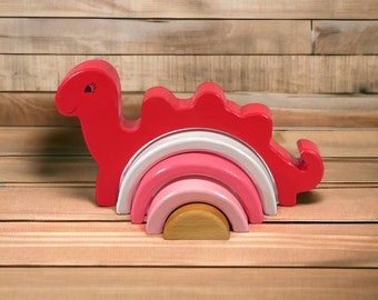 Cute Dino Wooden Stacker Toy - Stacking Toy for Toddler | Educational and Fun Montessori Toy - Eco-Friendly and Safe Toy for Children