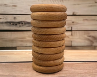 SET 10 of Handcrafted Large Natural Beechwood Ring (76.2mm x 12.7mm) - Smooth Wooden Rings for Sensory Play, Crafting and Teething Relief