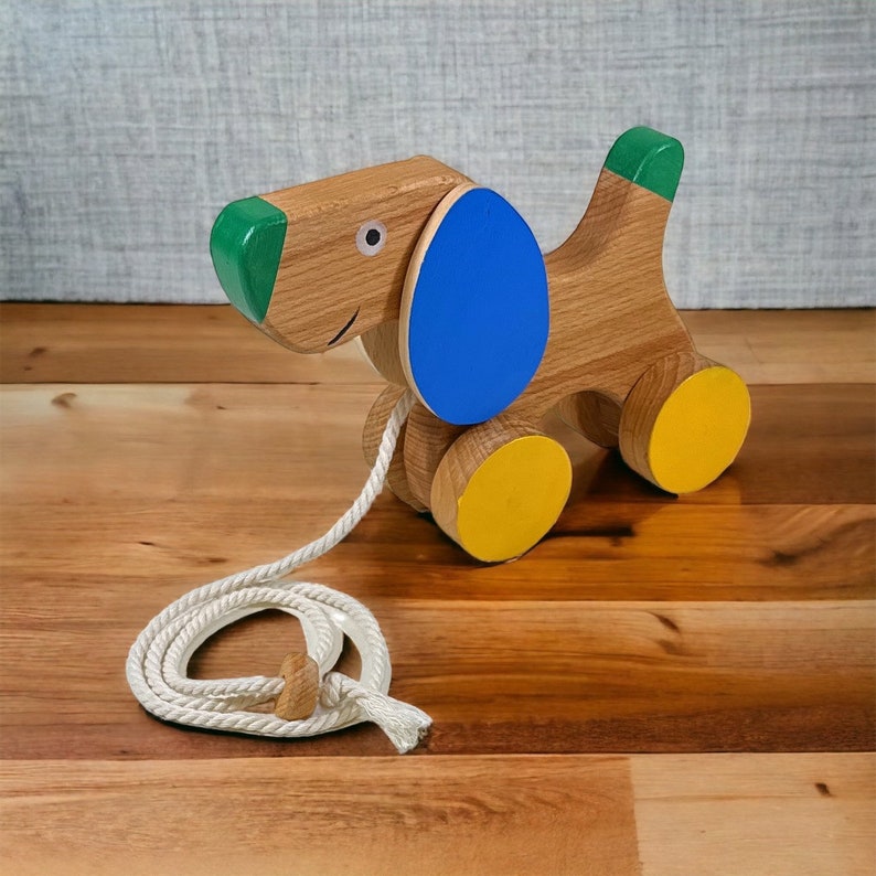 Cute Wooden Pull Along Toy Puppy Perfect 1st Birthday Gift Eco-Friendly Toddler Push and Pull Toy Dog Interactive and Safe Toy image 5