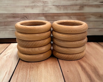 LOT 10 of Handcrafted Large Natural Beechwood Ring (3"=76.2mm x 15.2mm) - Smooth Wooden Rings for Sensory Play, Crafting and Teething Relief