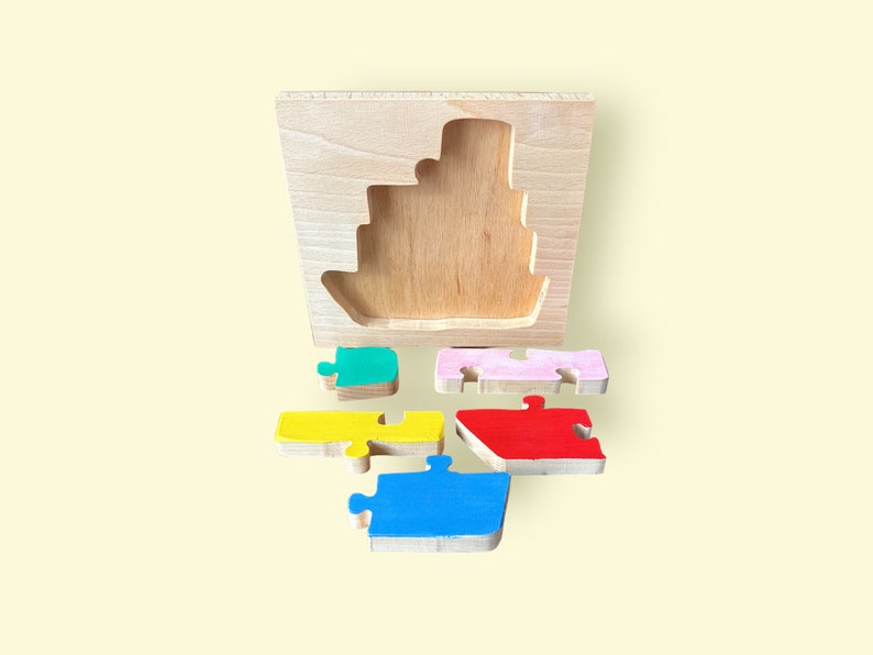 Wooden Boat Puzzle for Little Kids Fun and Educational Toy for Toddlers Perfect for Developing Fine Motor Skills and Imagination image 3