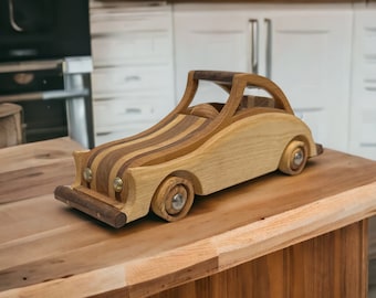 Vintage Style Wooden Classic Car Toy - Retro Style Handcrafted Push Car for Kids | Perfect Gift for Car Enthusiasts | Father's Day Present