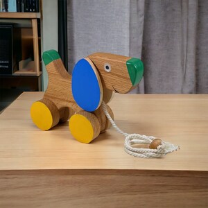 Cute Wooden Pull Along Toy Puppy Perfect 1st Birthday Gift Eco-Friendly Toddler Push and Pull Toy Dog Interactive and Safe Toy image 2