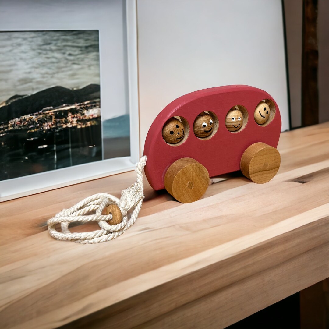 Adorable Wooden Bus Pull Toy Perfect for Toddler Playtime and Early ...