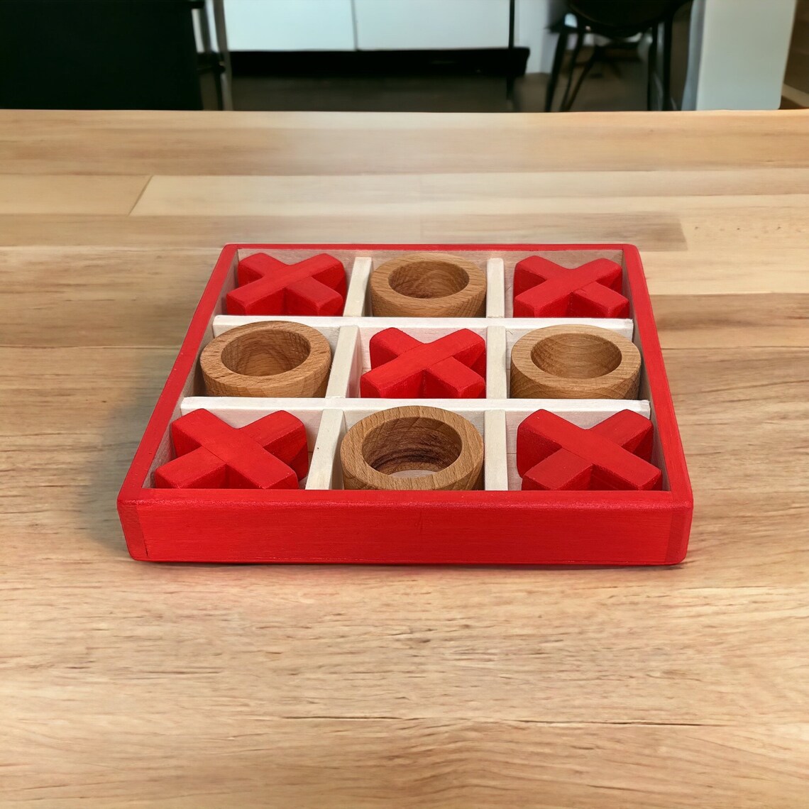 Handmade Wooden XO Game Tic Tac Toe Board Game for 2 Players Indoor
