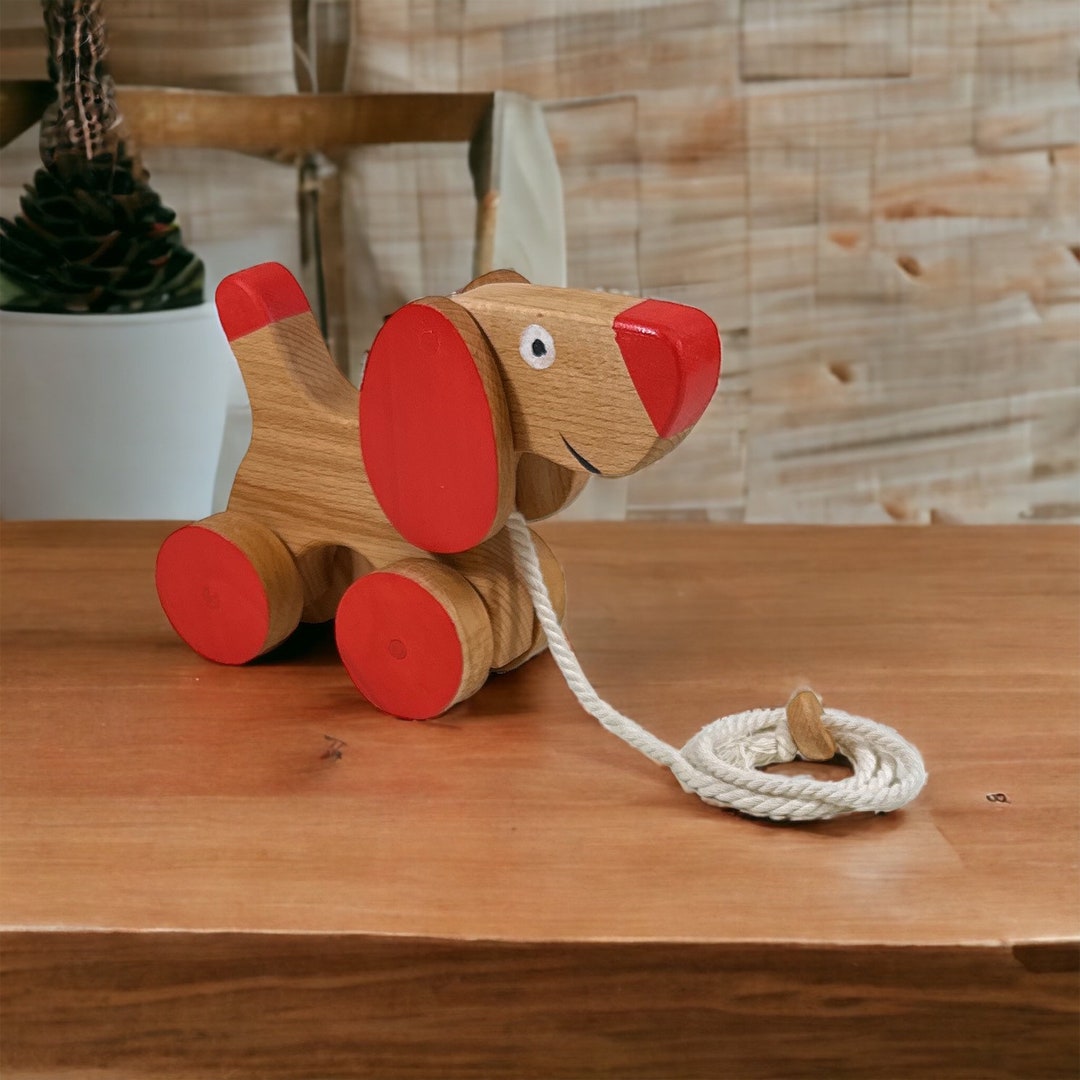Handmade Wooden Pull Along Toy Puppy Eco-friendly Toddler Push and Pull ...