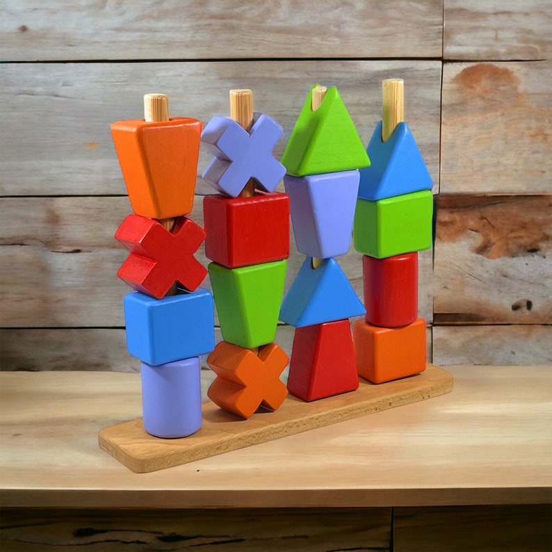 Shape Toys With Rails Wooden Geometric Stacking Toy - Montessori Learning Toy for Kids ...