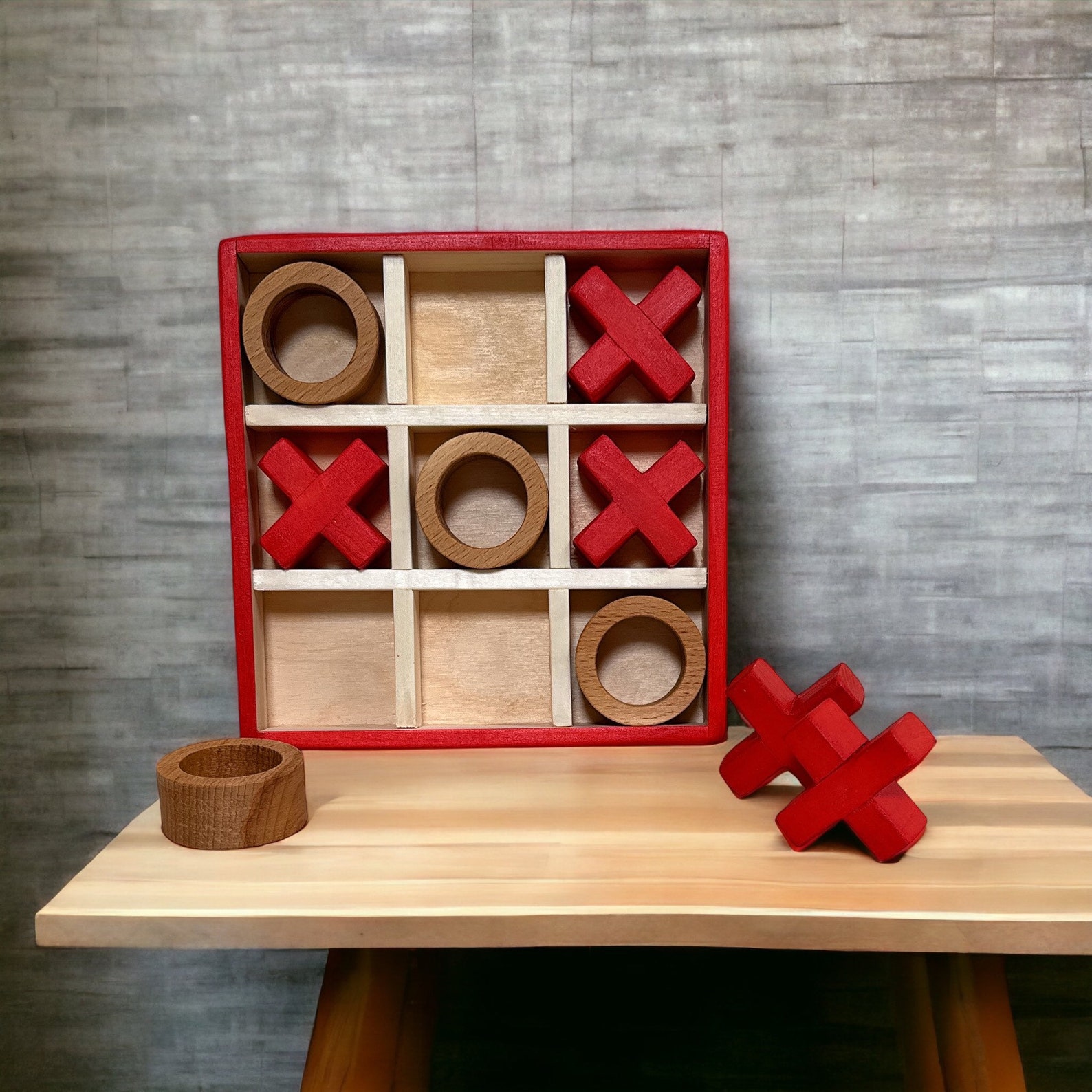 Handmade Wooden XO Game Tic Tac Toe Board Game for 2 Players Indoor