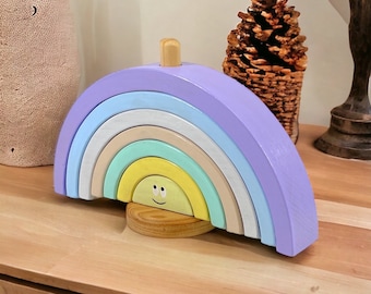 7pcs Wooden Rainbow Stacking Blocks | Montessori and Waldorf Inspired Toddler Toys | Nursery Decor | Stacker Toy for Toddlers Age 1+