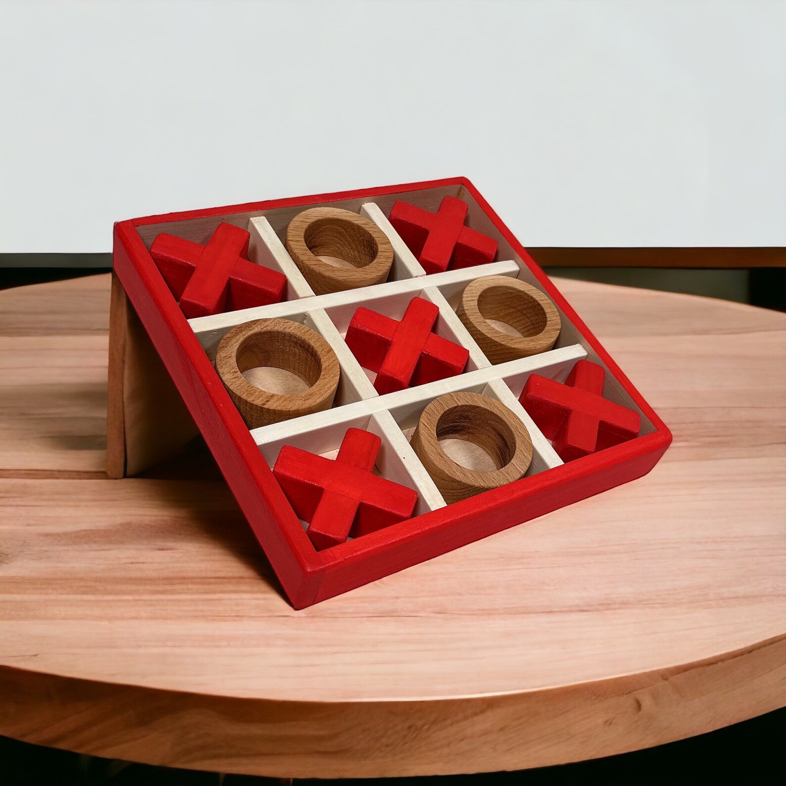 Handmade Wooden XO Game Tic Tac Toe Board Game for 2 Players Indoor