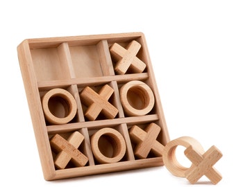 Wooden Montessori Tic Tac Toe Board Game Handmade XO Family Game Strategy Board Educational 2 Play Game Handmade Board Classic Game