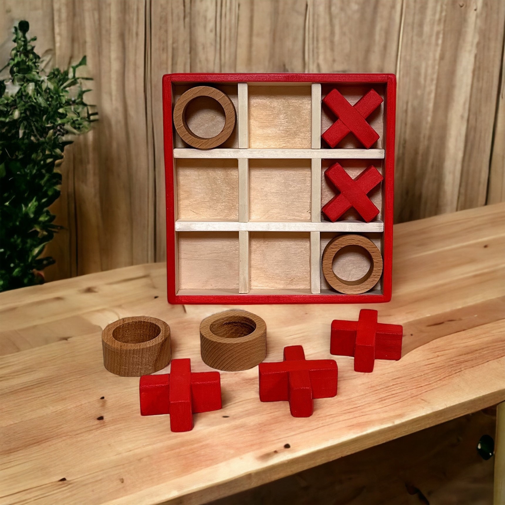 Handmade Wooden XO Game Tic Tac Toe Board Game for 2 Players Indoor