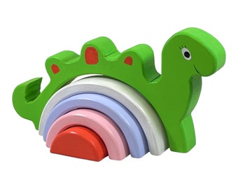 Green Dino Stacking Toy - 5-Piece Set | Educational, Waldorf, Montessori Toys | Gift for Kids