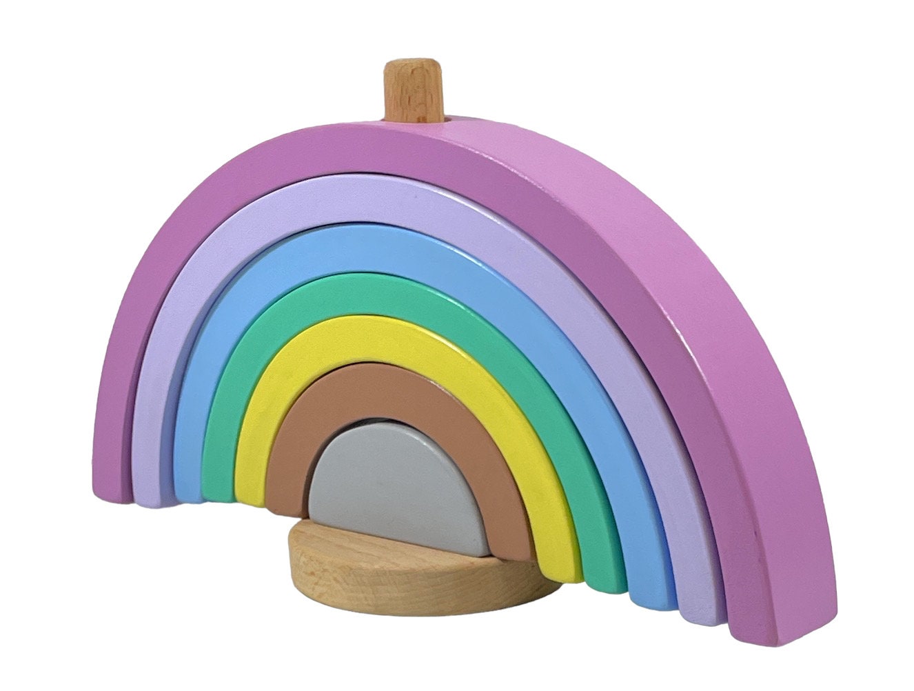 Wooden Rainbow Stacking Toy Set 7 Pieces Stacker Blocks Waldorf and