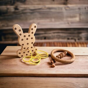 Wooden Rattle and Lacing Toy Gift Box for Toddlers Eco-Friendly Montessori and Waldorf Toys for Imaginative Play and Skill Development image 4
