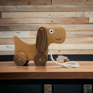 Cute Wooden Toy Puppy for Toddlers Push and Pull Toy Pull Along Dog for ...