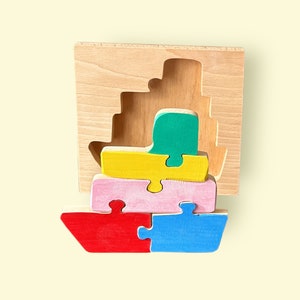 Wooden Boat Puzzle for Little Kids Fun and Educational Toy for Toddlers Perfect for Developing Fine Motor Skills and Imagination image 1