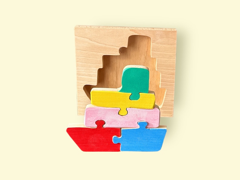 Wooden Boat Puzzle for Little Kids Fun and Educational Toy for Toddlers Perfect for Developing Fine Motor Skills and Imagination image 1