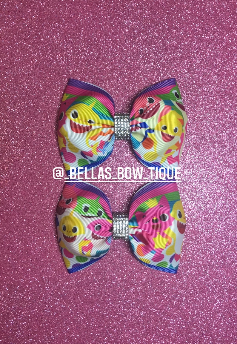 cute baby shark clip bows Baby Shark Bows
