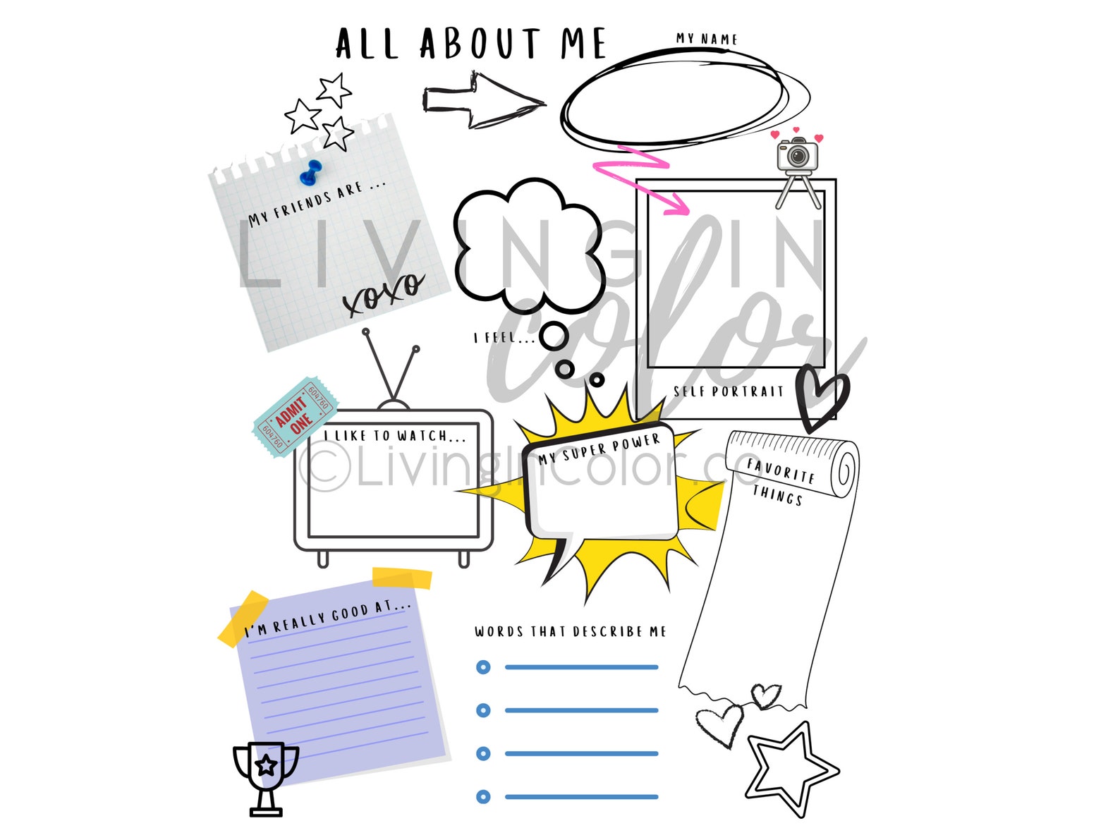 About Me Printable Worksheet About Me Theme Homeschool - Etsy