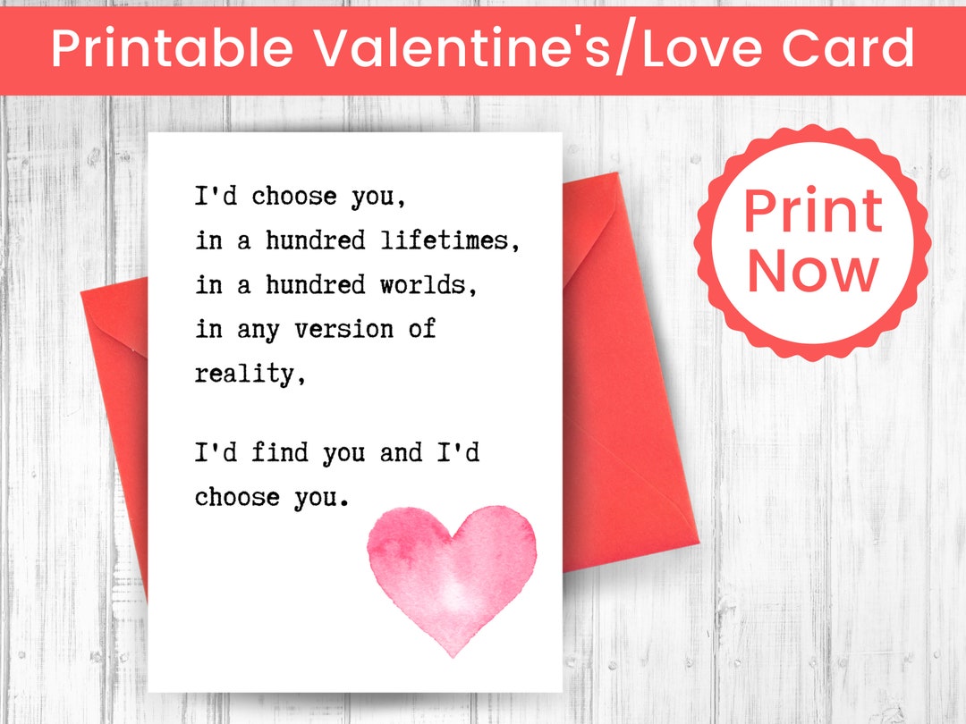 Printable Valentine Card, Printable Anniversary Card, Valentine Card ...