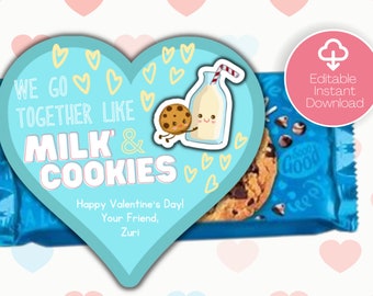 Milk and Cookies Printable Valentines Day Card, Valentines Card for Kids, Classroom Valentine Handouts, DIY Valentine, Valentine Gifts