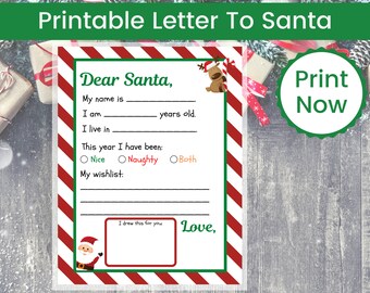 Druckbarer Brief an Santa, Brief an Santa, Weihnachtsmannbrief, Kinderbrief an Santa, Weihnachtswunschliste, Weihnachtsmannbrief, Brief an den Weihnachtsmann