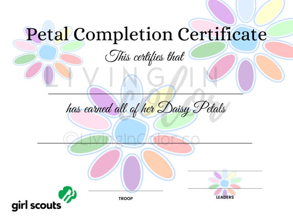 Girl Scout Daisy Petal Certificate