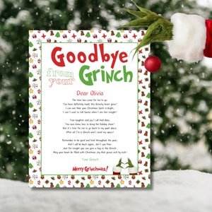 Carta editable del Grinch, carta de despedida del Grinch, carta imprimible del elfo, carta del elfo, regalo personalizado, despedida del elfo