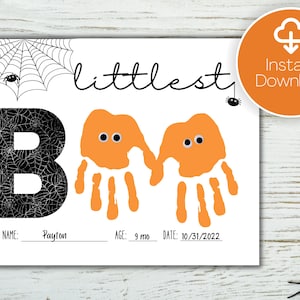 Baby&#39;s First Halloween Handprint Art, Halloween Footprint Keepsake, trick or treat Halloween Craft, Preschool Halloween Activity, DIY