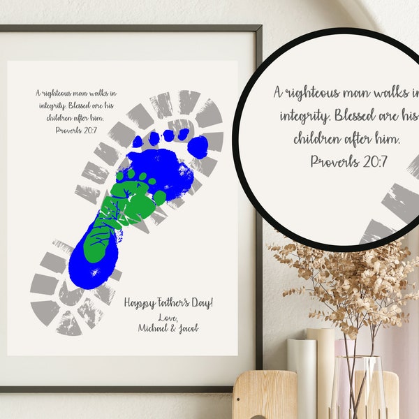 Fathers Day Footprint Craft, Editable Religious Fathers Day Gift From Kids, Proverbs 20:7, Personalized Fathers Day, Fathers Day Grandpa